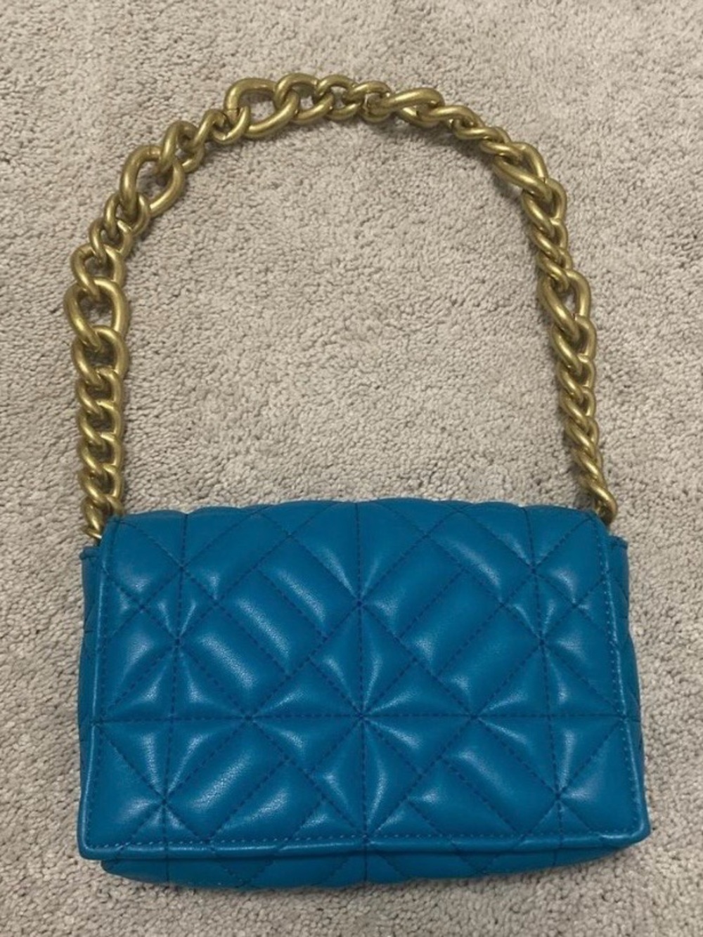 Zara Teal Quilted Crossbody Bag with Gold Chain